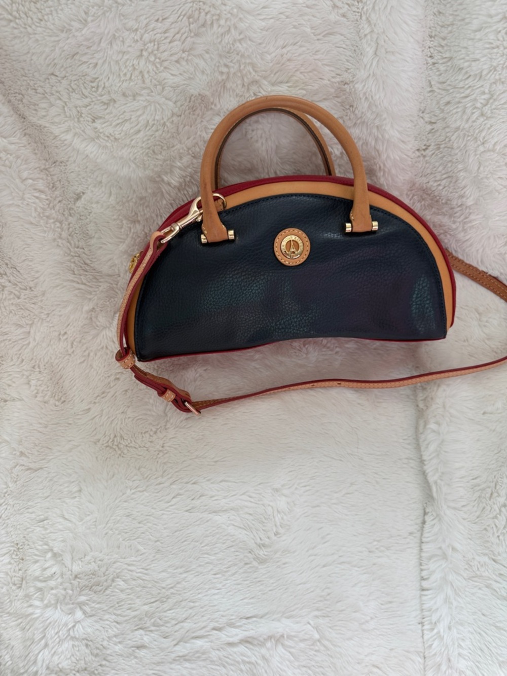 Classic Leather Dome Satchel - Black & Tan